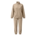 thumbnail image 4 of Womens Sherpa Fleece Pajamas Cozy Warm 2 Piece Fall Winter Outfits Soft Fluffy Loungewear Sets Mock Neck Zip Up Sweatshirt Jogger Pants with Pockets, Beige, M, 4 of 9
