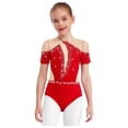 thumbnail image 1 of vastwit Combinaison de Danse Ballet à Manches Courtes avec Strass pour Filles, Rouge 10, 1 of 7