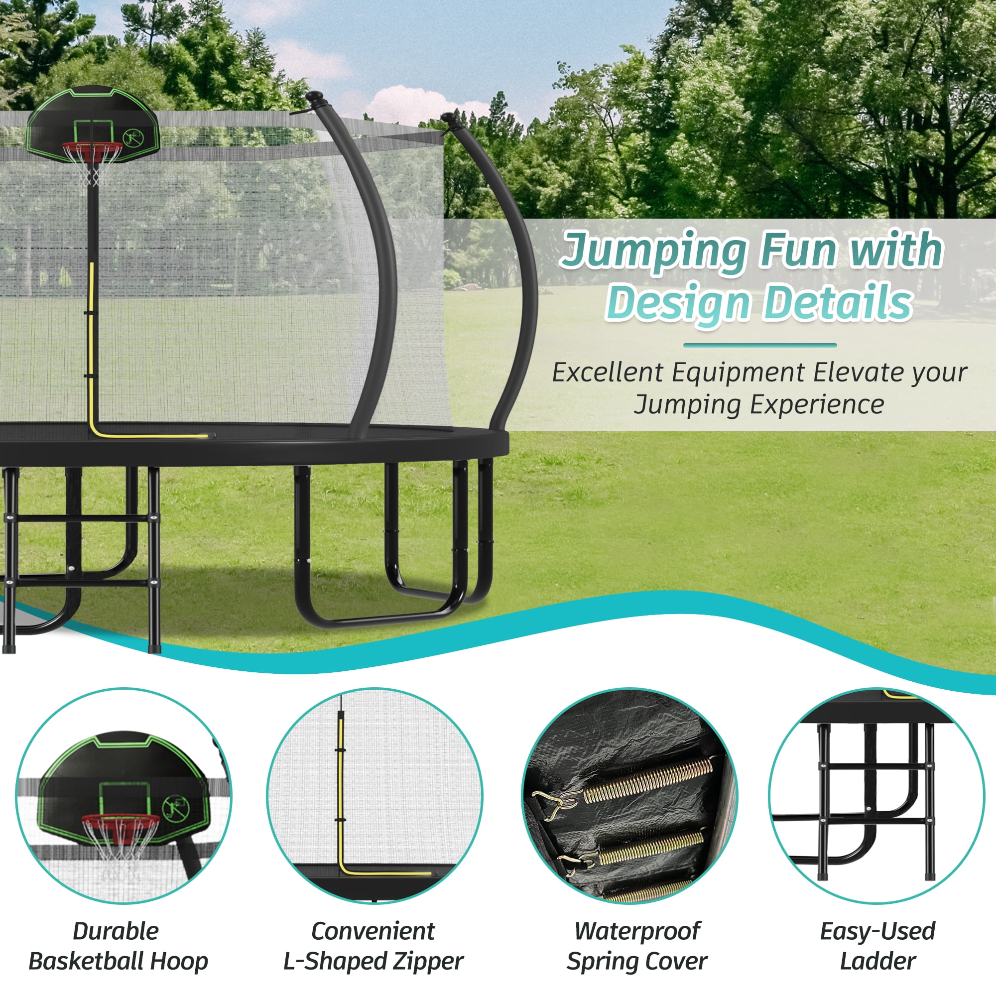 EUROCO 12FT 14FT 1500LBS Weight Capacity Trampoline for Kids and Adults with Basketball Hoop and Ladder, 12 ft Outdoor Trampoline for Backyard