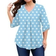 thumbnail image 5 of Abcomgle Women's Plus Size Tops 4x-5x Sexy V Neck Tunic Shirts Polka Dot Print T-Shirt 3/4 Sleeve Tops Loose Fit Casual Outfits for Women 3XL,Light Blue, 5 of 5