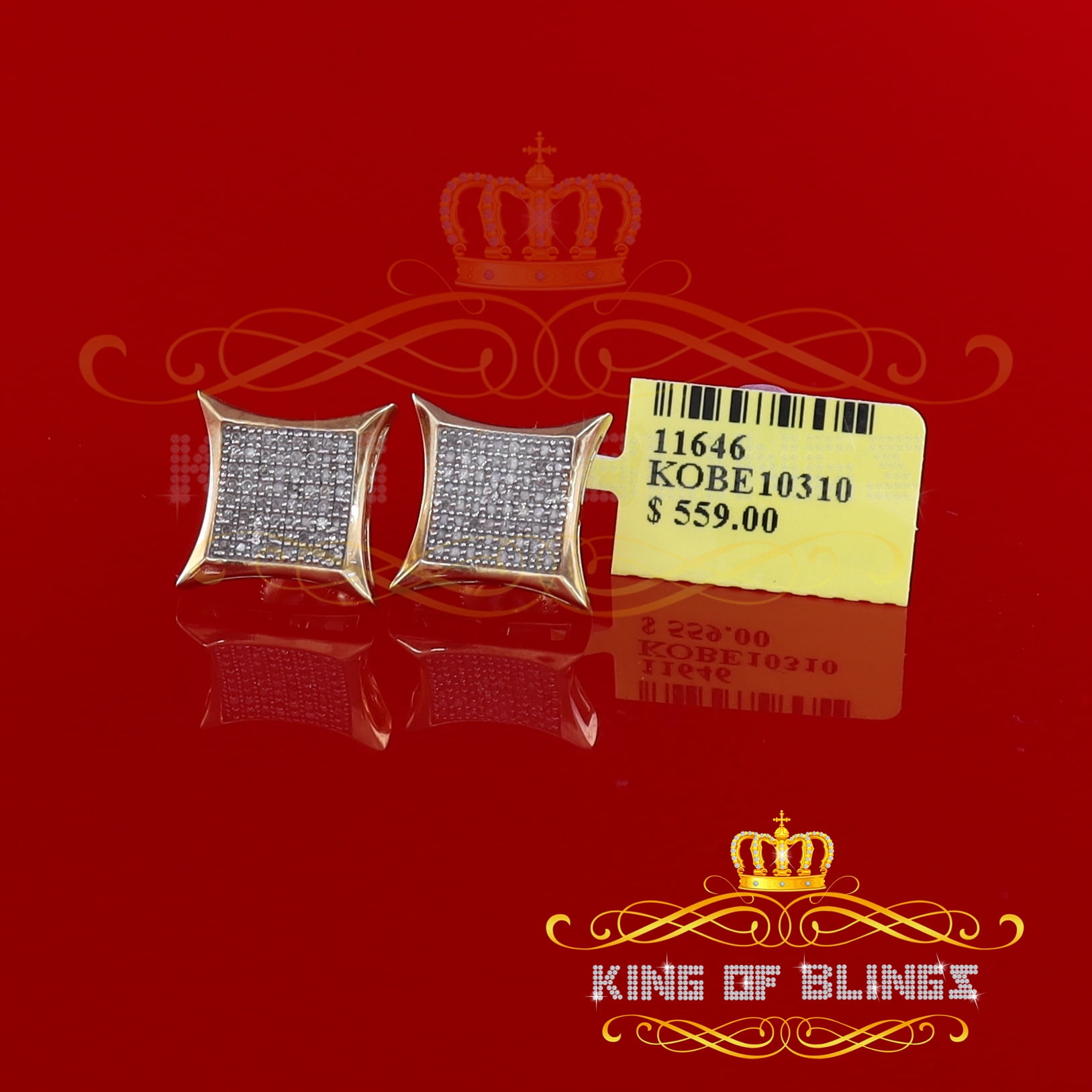 King of Bling's 925 Sterling Silver 0.33ct Diamond For Women's/Men's Yellow Kite Stud Earrings