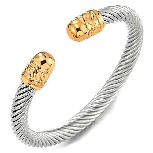 Unisex Men Women's Silver Stainless Steel Cable Wire Cuff Bangle  Bracelet Hot 