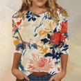 thumbnail image 6 of HLKJKLS Long Sleeve Shirts For Women Spring Print 3/4 Sleeve Round Neck Loose T Shirt Polyester Spandex Casual Fashion Beige S-3Xl, 6 of 7