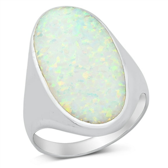 CHOOSE YOUR COLOR White Simulated Opal Chunky Statement Ring .925 Sterling Silver Band CZ Female Size 11