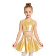 thumbnail image 3 of Haitryli Kids Cheer Outfit Hip Hop Dance Dress Sets 2 Pcs Shiny Skirt And Top Set for Stage Performance Yellow 6-10, 3 of 7
