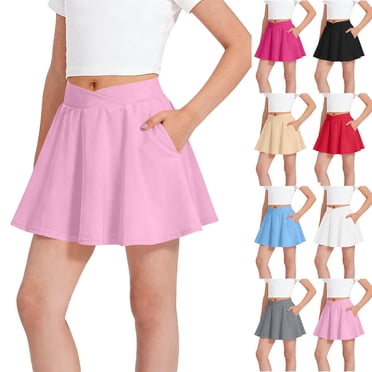 HBGVBA Girl's Pleated Mini Skirts,Atheisure Skort with Pocket,Kids 5-15 Years Summer Solid Elastic Waist Active Short with Side Pockets