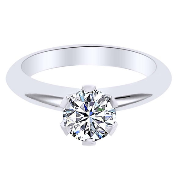 AFFY 0.50 Ct White Natural Diamond Solitaire Engagement Ring in 14k White Gold Ring Size - 4
