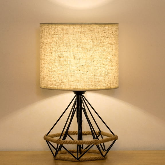 Simple Bedside Table Lamp, Modern Basket Lamp, Linen