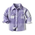 thumbnail image 2 of KPOPLK Toddlers and Kids Boys Girls Sherpa Lined Snap Flannel Shirt Jacket,Cozy Plaid Shacket Gender-Neutral(6-7 Years,Purple), 2 of 2