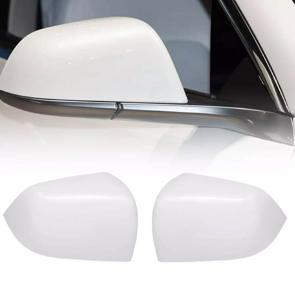 Mirror Covers Pair for Tesla Model Y Elegant Pearl White Skull Cap Design