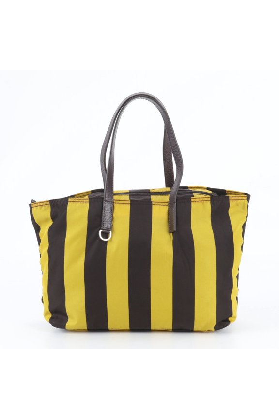 Pre-Owned Prada Tessuto Nylon Stripe Triangle Logo Leather Tote Bag Handbag Shoulder for Men