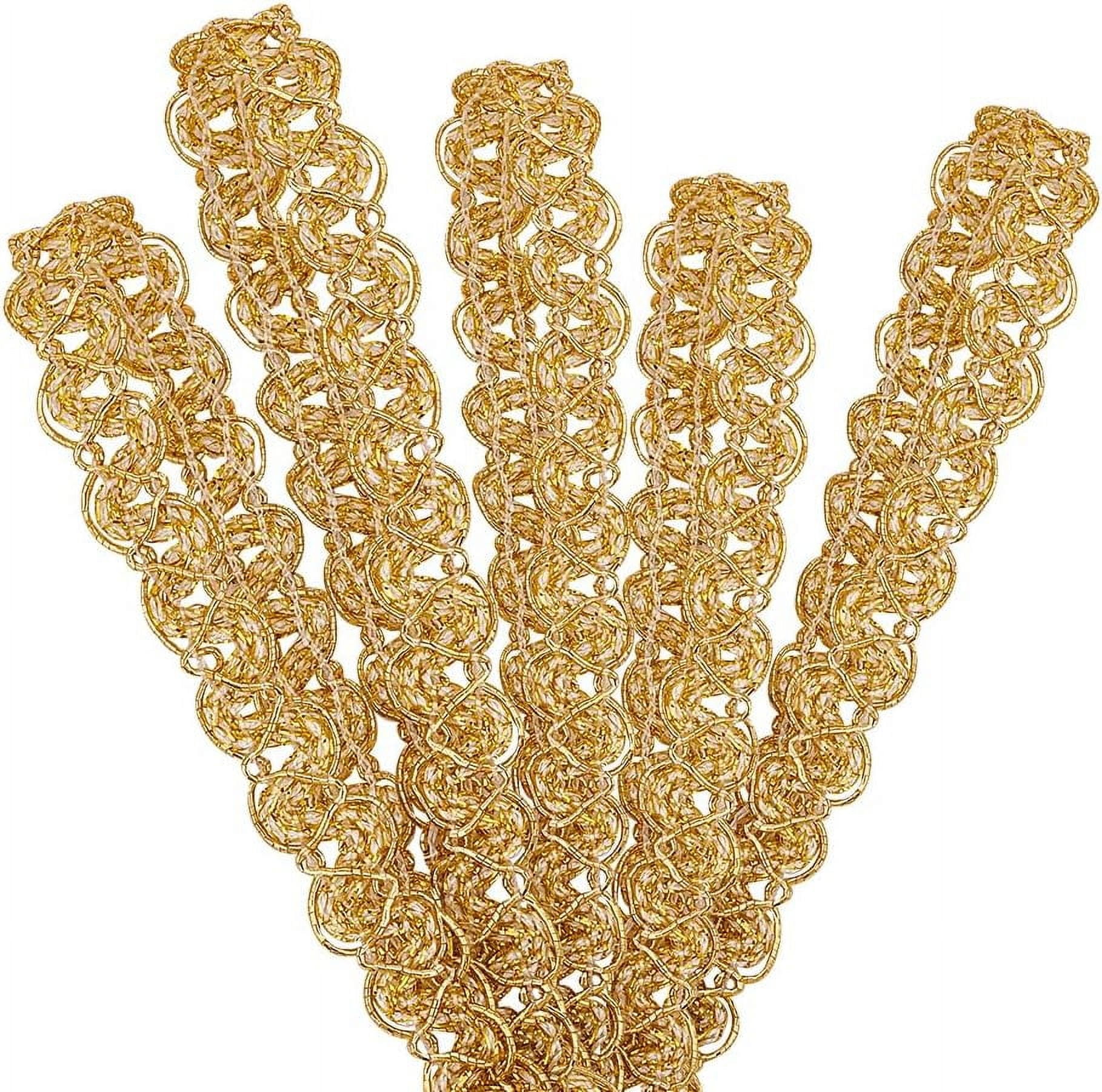 Black & Gold Lace Trim - 15 Metres, 1.3cm Wide, Curved Edge Velvet Tape For Sewing & Decor