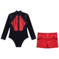 thumbnail image 3 of YONGHS Kids Girls Long Sleeve Leotard with Metallic Booty Shorts Set Gymnastics Dance Tracksuit Red 12, 3 of 7
