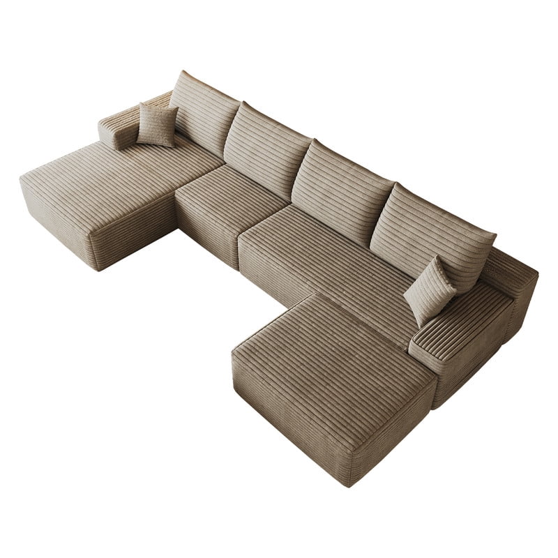135" Cloud Sectional Sofa with Ottoman, U-Shaped Modular Sofa Couch with Chaise, Modern Minimalist Deep Seat Upholstered Sectional for Living Room, Plush Corduroy Fabric Corner Sofa