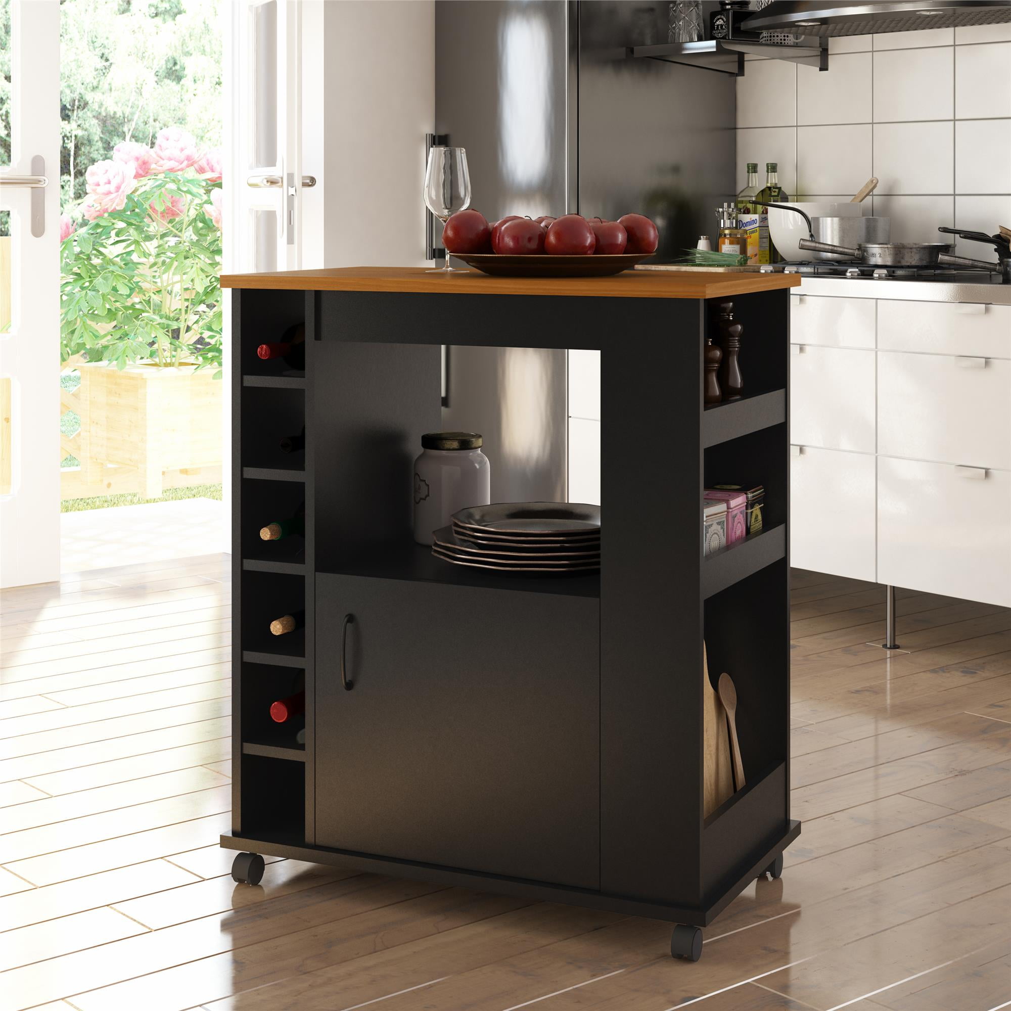 Williams Kitchen Island Microwave Cart with Rolling Casters, Black