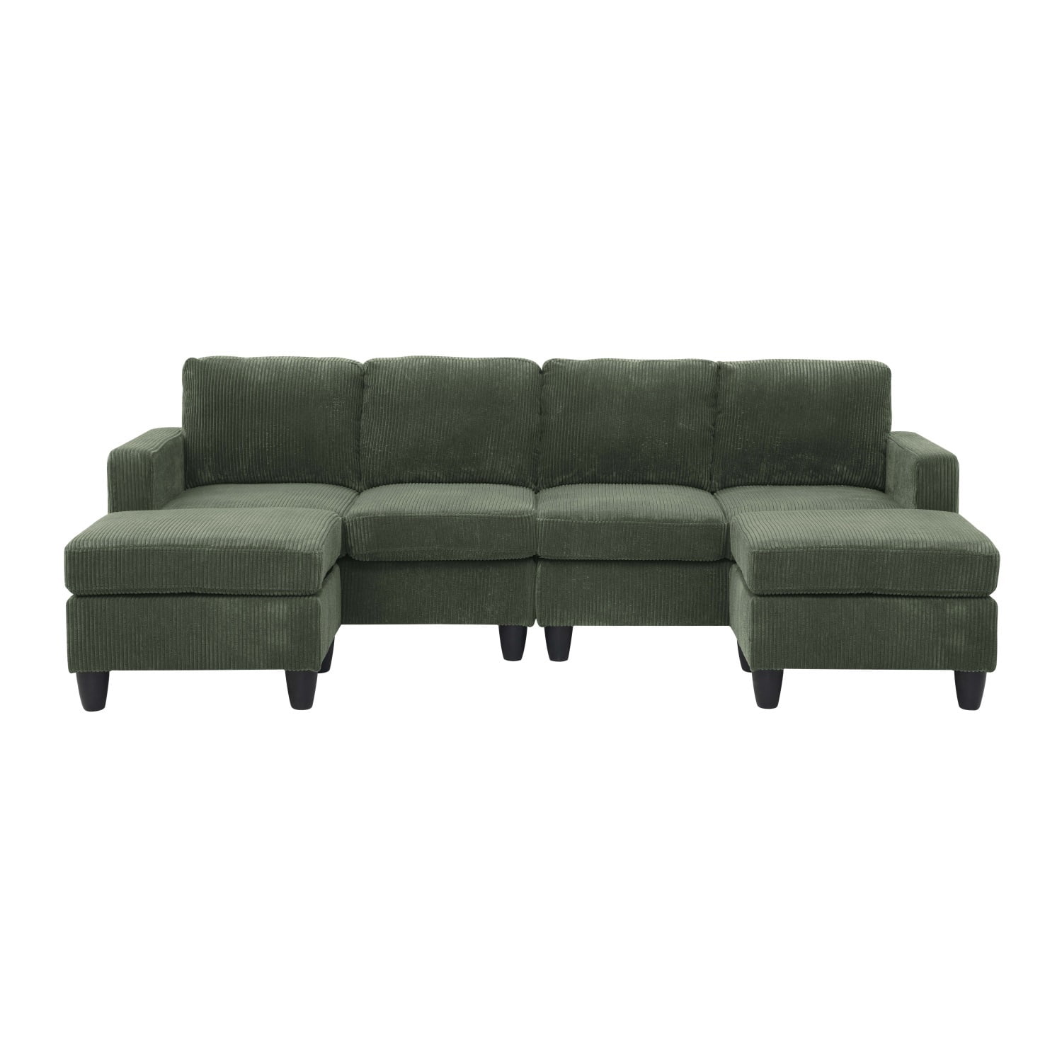 Hommoo Corduroy U shape Modular 4-Seat Sectional Sofa with Movable Ottoman, Living Room Furniture Set for Home, Green