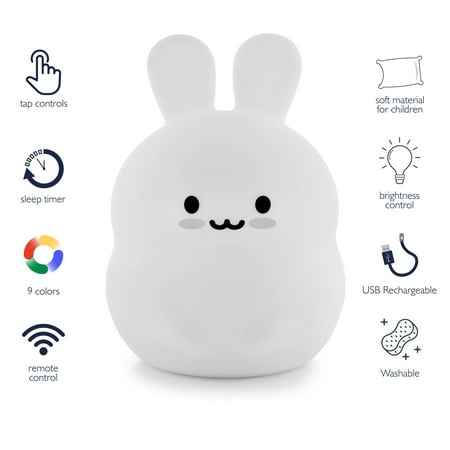 LumiPets - LED Kids' Night Light Bunny Lamp with Remote - White