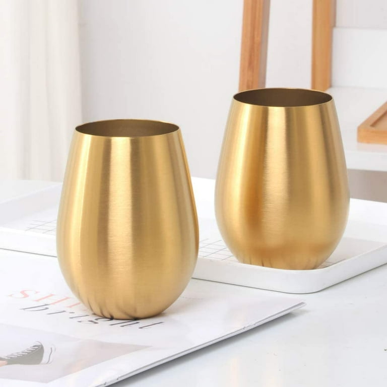 Stainless Steel Stemless Wine Glasses in Gold Set of 2