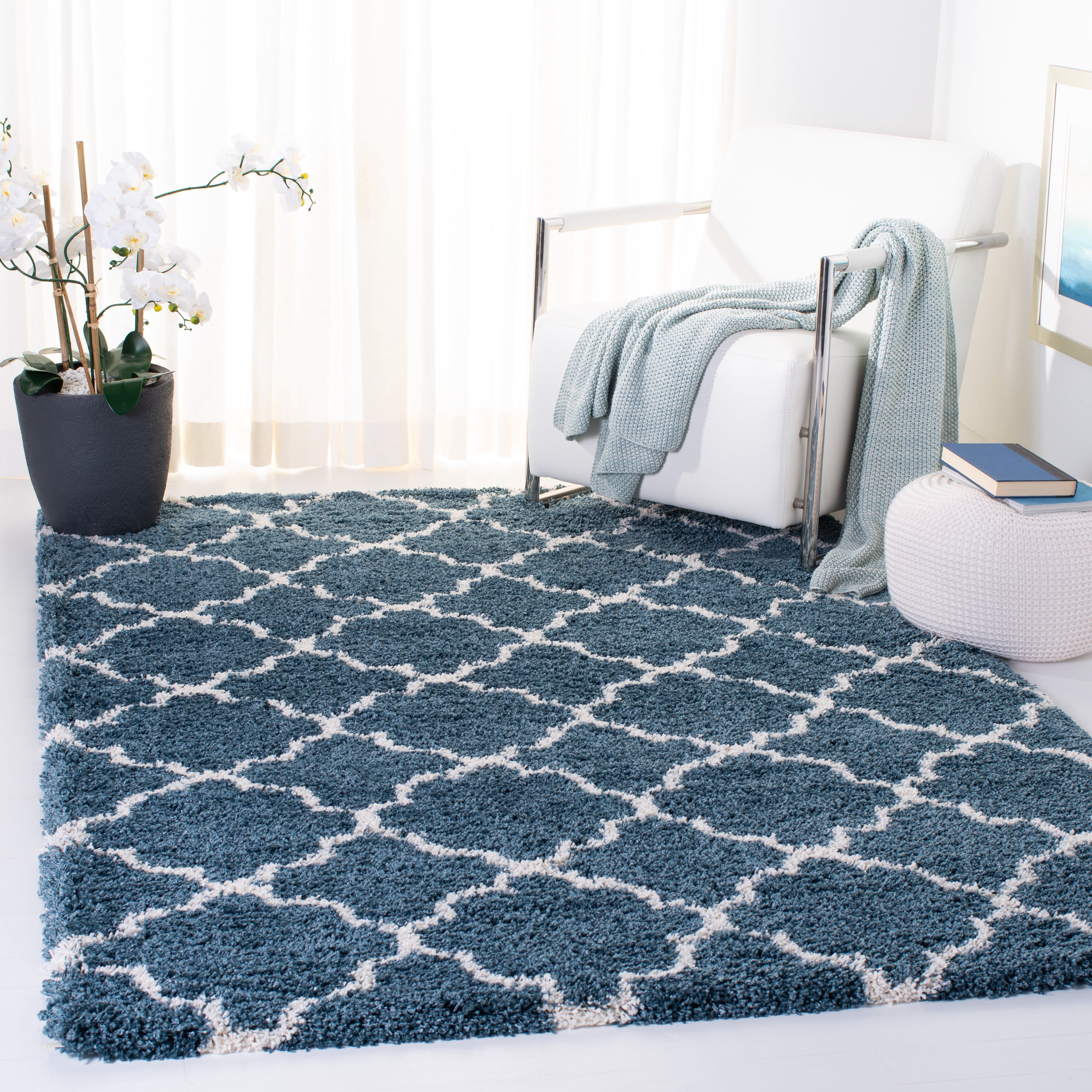 Safavieh Hudson Jaye Geometric Shag Area Rug, Slate Blue/Ivory, 4' x 4' Square