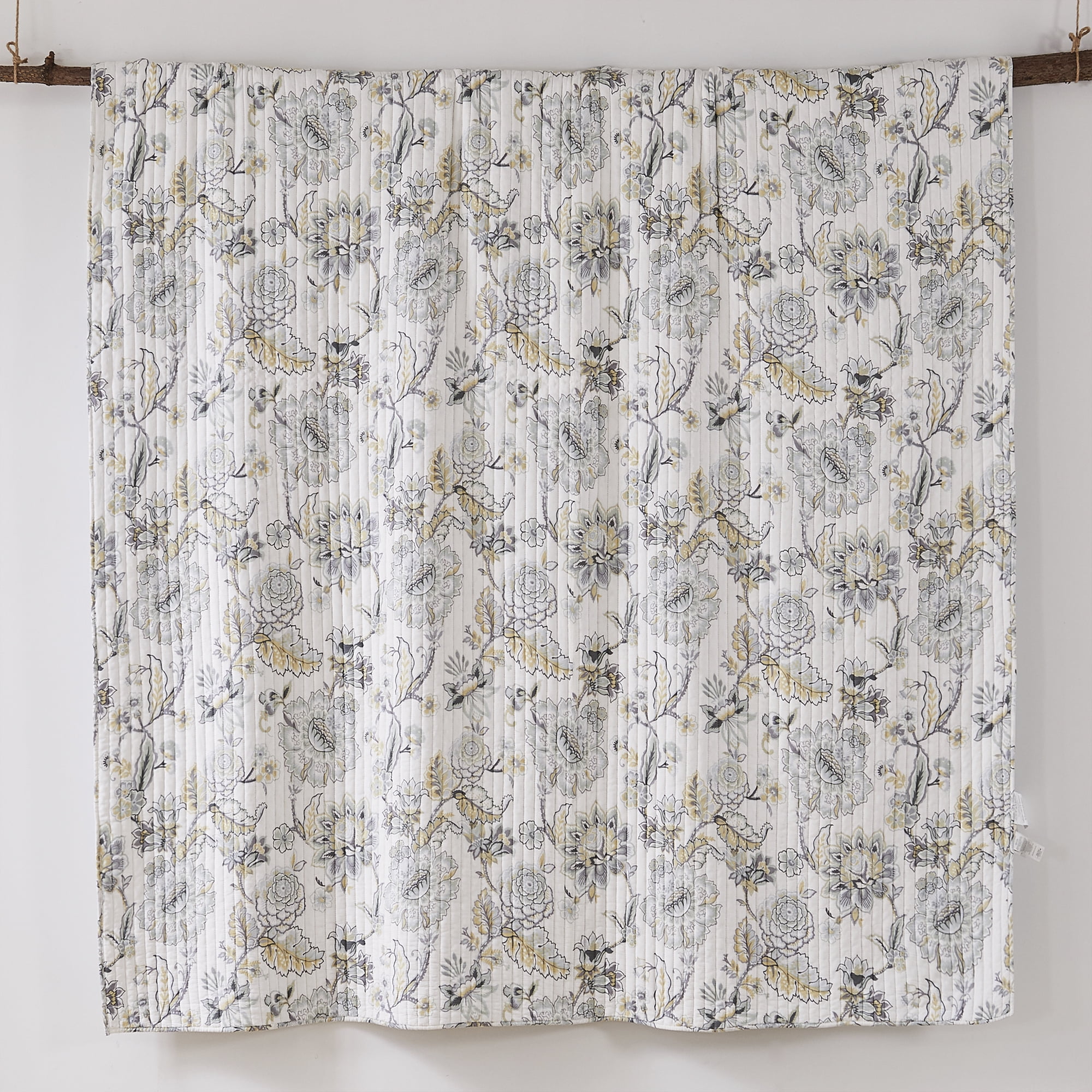 Levtex Home - Ophelia Spa Quilt Set - Twin Quilt and One Standard Sham - Floral - Spa Grey Cream Ochre - Quilt (68x86in.) and Sham (20x26in.) - Reversible - Rayon/Cotton