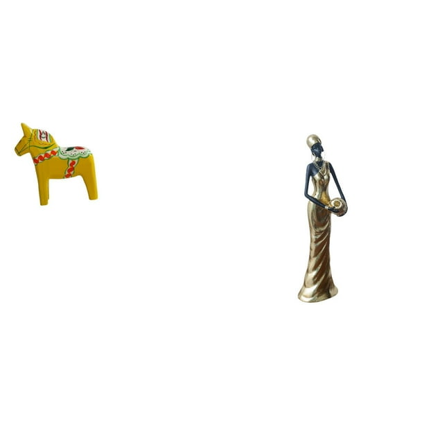 Figura de escritorio,Estatua tradicional sueca del caballo de Dala,Figura creativa del caballo Dalecarliano,Figura de mujer africana,Estatua de dama tribal africana hecha a mano en una