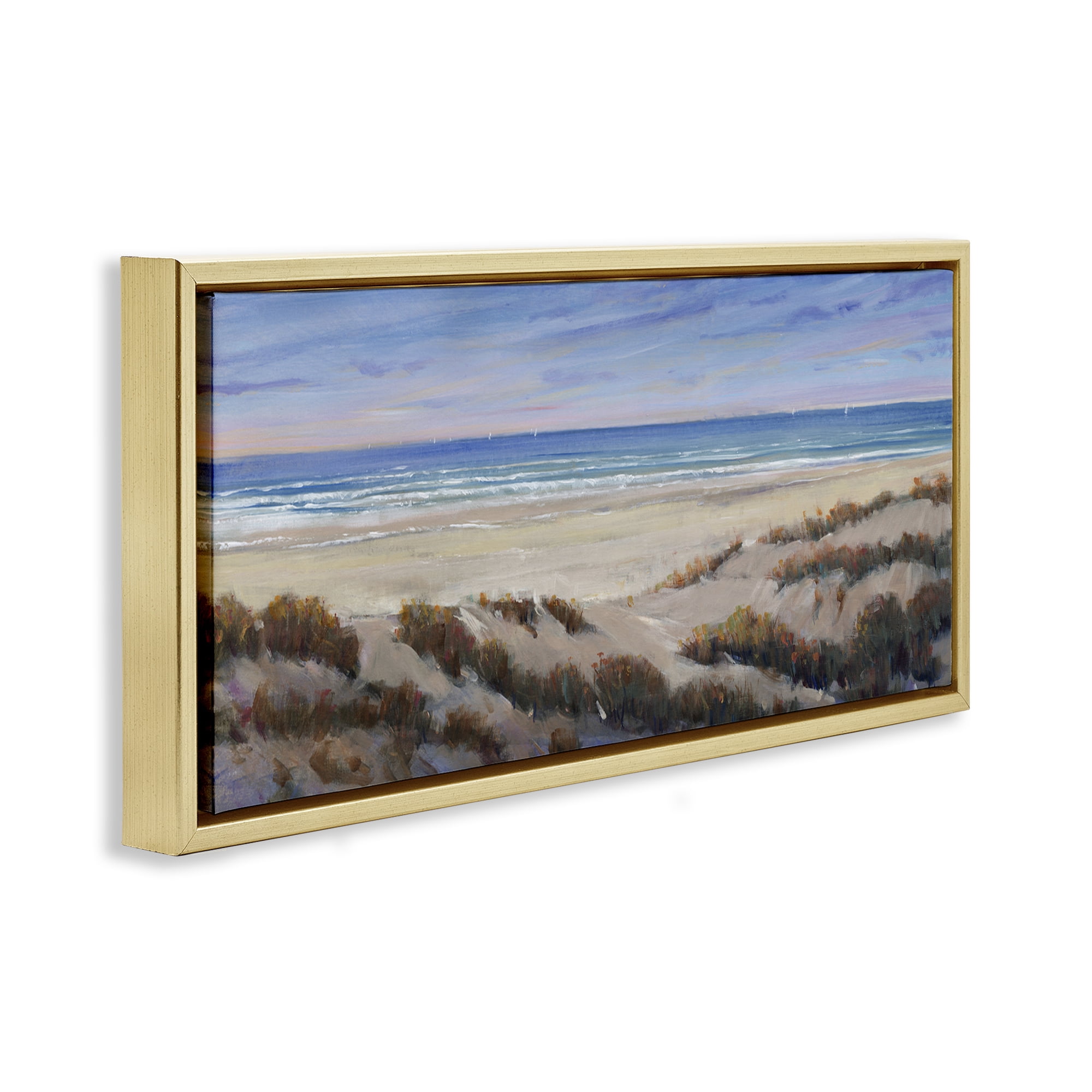 Stupell Industries Grassy Beach View Nautical & Beach Painting Gold Floater Framed Canvas Art Print Wall Art, 31 x 14