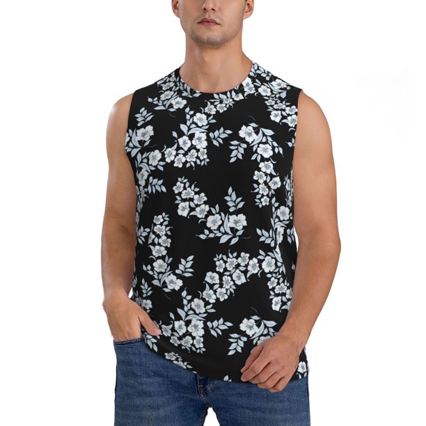 Fotbe Flower Men's Camiseta sin Mangas Estampada para Hombres, Playera Casual para Gimnasio, Entrenamiento, Playa-Large