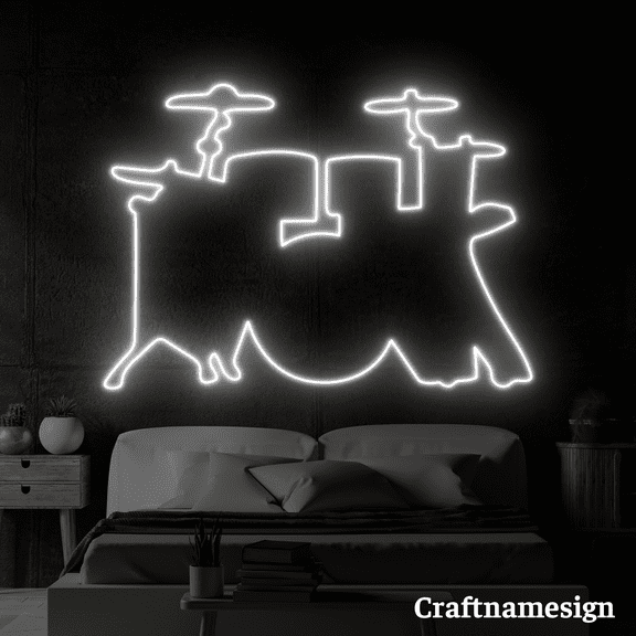 Craftnamesign Drum Set Neon Sign for Drumer Room Live Music Bedroom Wall Decor