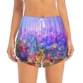 thumbnail image 2 of Picia Colorful Purple Cosmos Flower Pattern Women's 2 in 1 Athletic Running Shorts High Waisted Workout Casual Gym Sweat Shorts with Comfy Liner Zipper Pockets-Small, 2 of 9