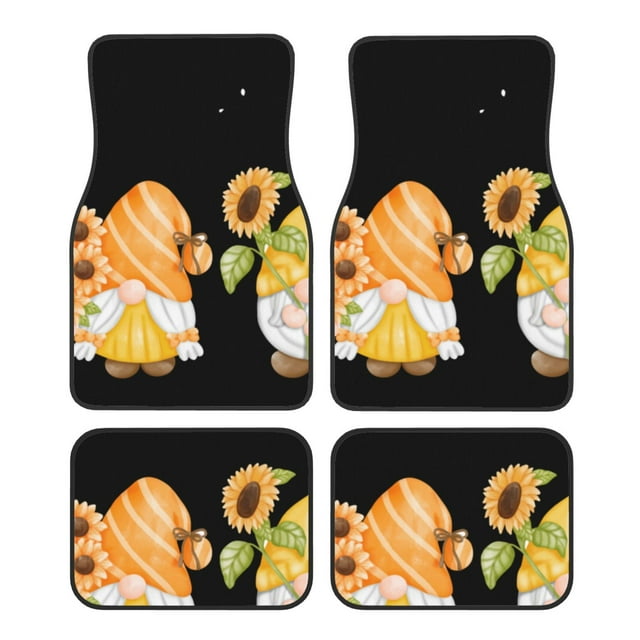 Kdxio Tapis de Sol de Voiture Imprimé Tournesol Hello Spring Universel SUV avant Arrière Ensemble Complet 4 Pcs avec Dos en Caoutchouc Antidérapant Accessoires de Voiture pour la Plupart des Voitures