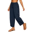 thumbnail image 4 of Ayolanni Solid Pants for Women Elastic Waist Flowy Casual Jogger Pants Boho Drawstring Loose Blue Straight Trousers with Pockets M, 4 of 8