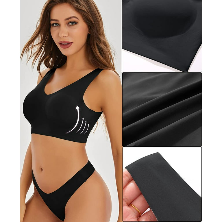 Finetoo Women's Seamless Plunge Bra Deep V-Neck Wireless Comfort Bras  Unlined Triangle Bras Ultra Light Soft Stretch Bralettes
