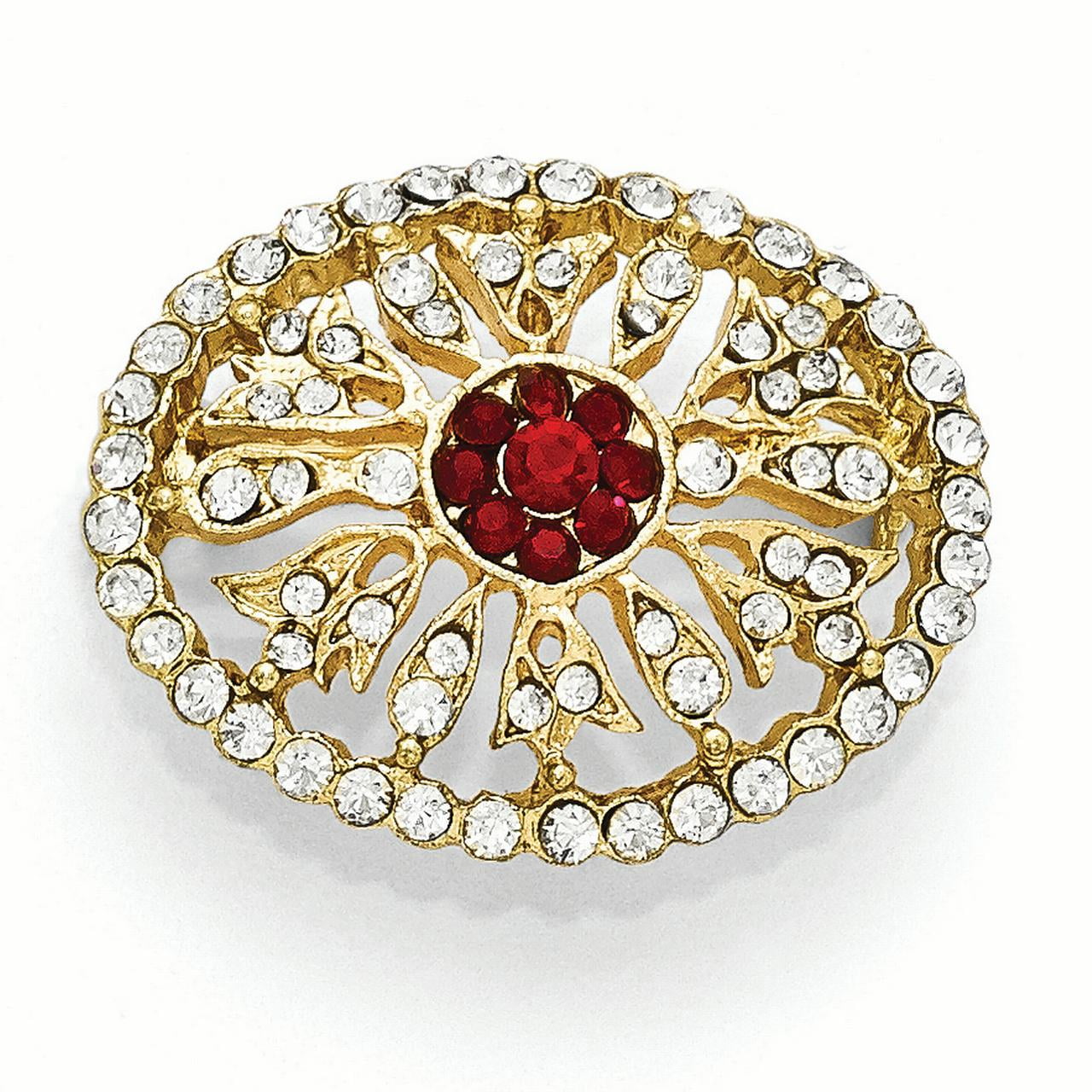 1928 Gold-tone Downton Abbey Red & Clear Glass Oval Pin by
