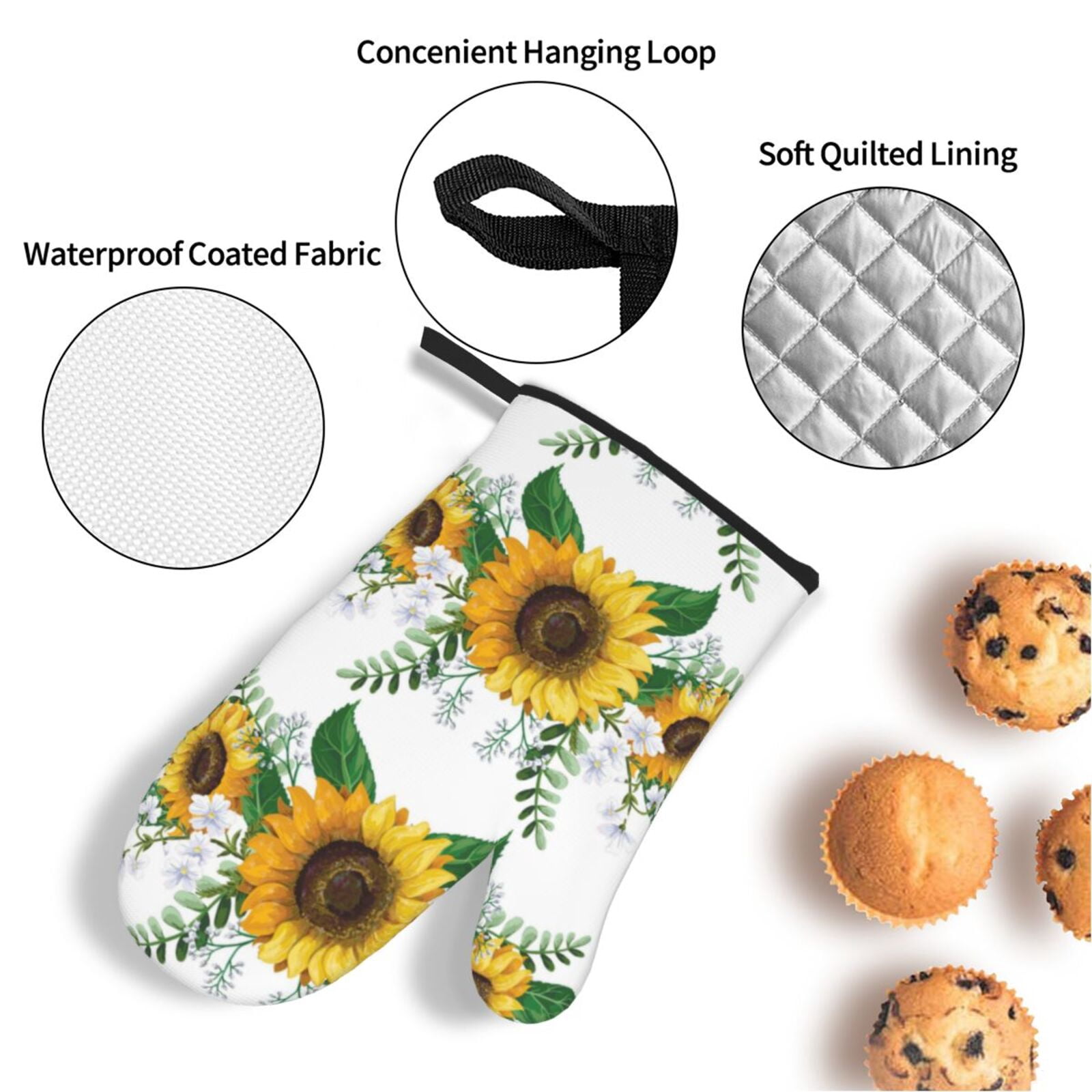 Naloa Sunflowers (2) Oven Mitts and Pot Holders 4 pcs Set, Cooking Baking Grilling Kitchen Oven Glove for Cooking