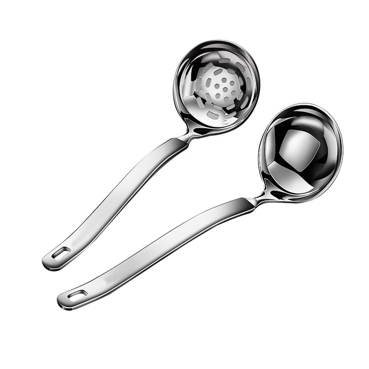 IMEEA Hot Pot Ladle Set Slotted Spoons for Cooking SUS304 Stainless Steel Soup Ladles for Serving, 12-Inch, Silver
