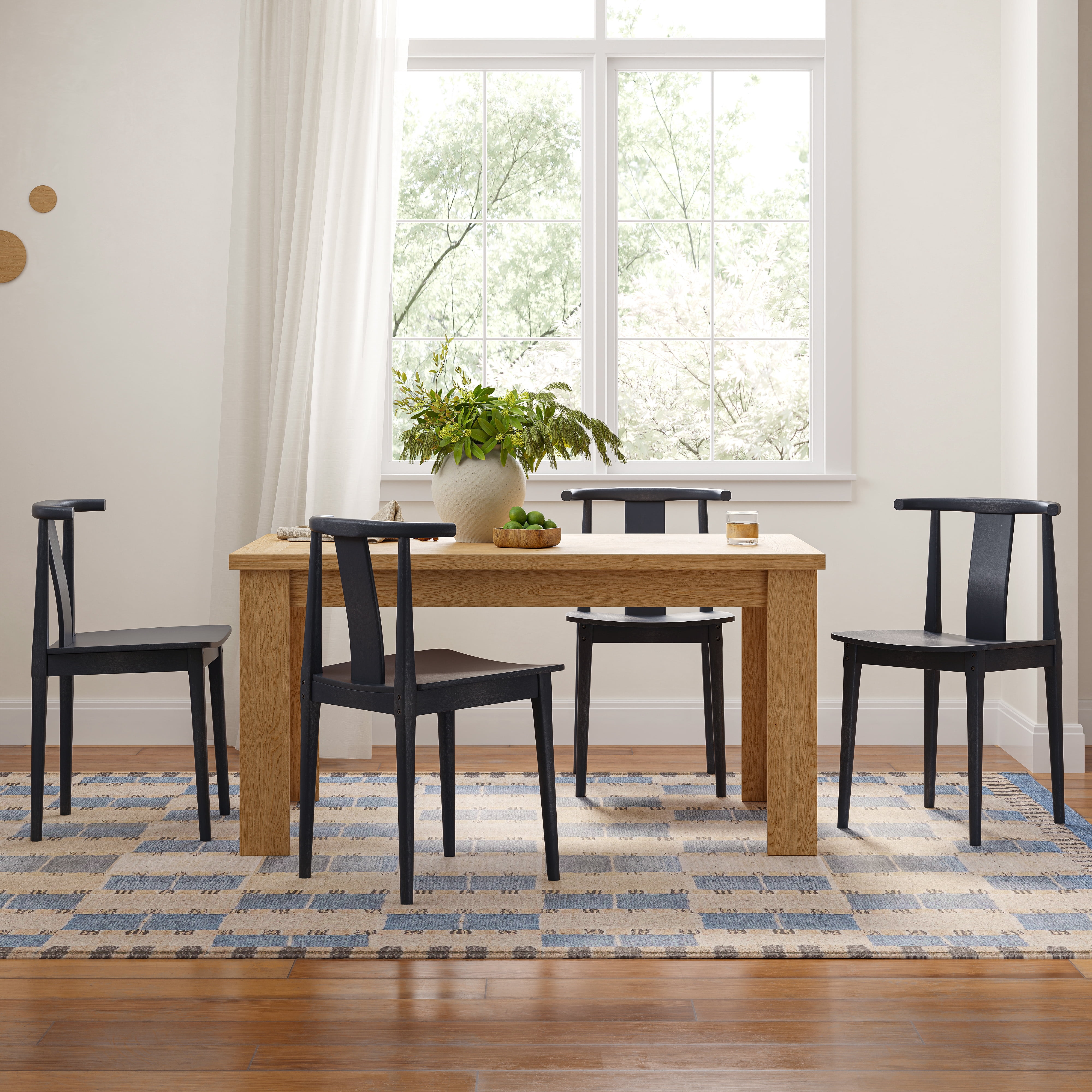 EYYTHUNG Wood Dining Chairs Set of 2, Farmhouse Kitchen Chairs with Curved Back Mid Century Wishbone Dining Chairs, Black