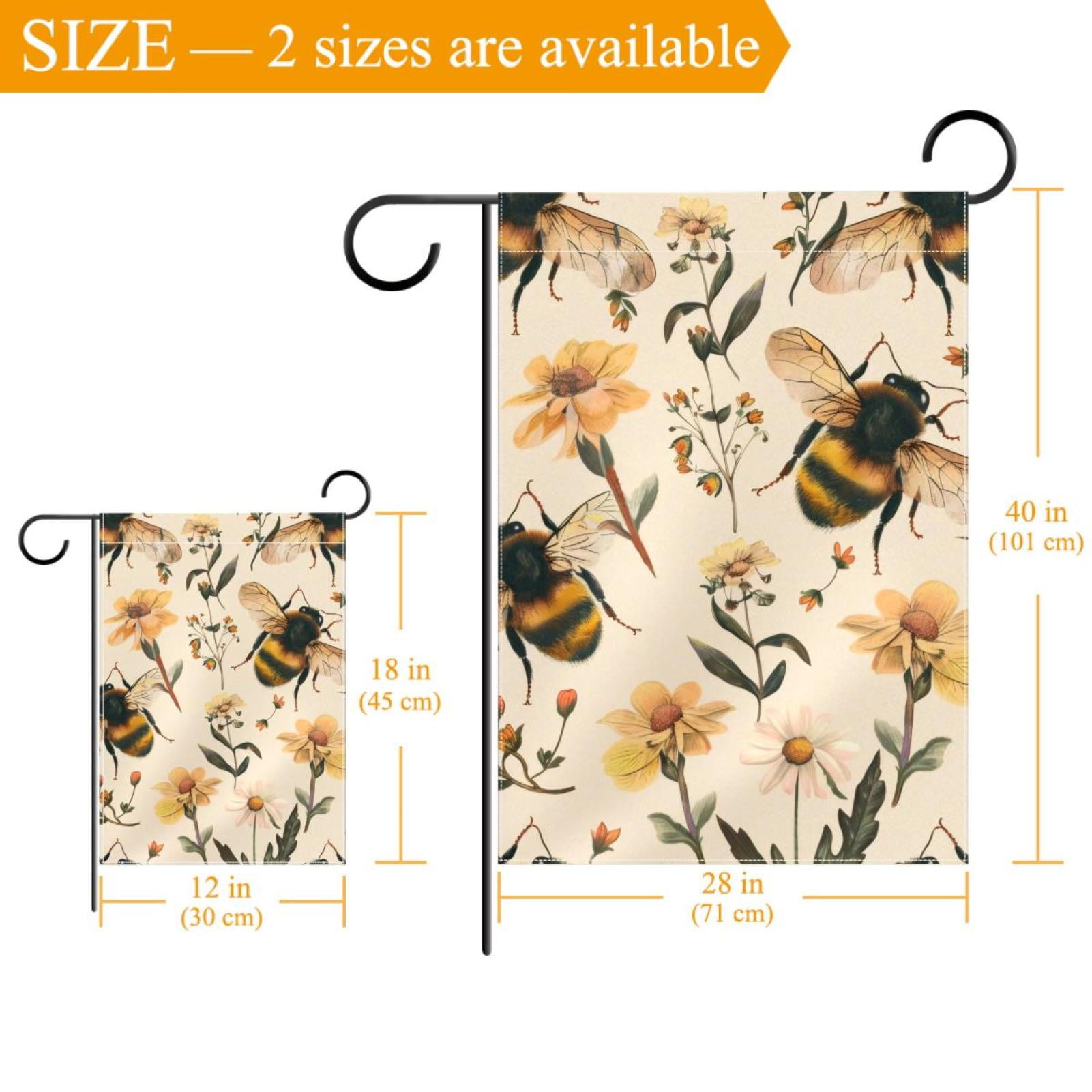 Cute Bees Aesthetic Pattern Double Sided Garden Flag Decorative Weather Resistant Yard Flag, Large DIY Vertical Flag for Farmhouse Patio Lawn, 28x40 Inch