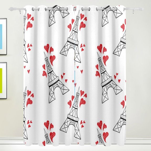 POPCreation Eiffels Love Hearts Pattern Window Curtain Blackout Curtains Darkening Thermal Blind Curtain for Bedroom Living Room,2 Panel (52Wx84L Inches)