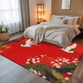 thumbnail image 5 of 6x9 Area Rugs, Red Traditional Non-Skid Rubber Backing Large Rectangle Rugs - Living Room Bedroom Home Office, Vintage Crane Pine Flowers Natural Indoor Floor Mat Carpets Washable Rug, 5 of 9
