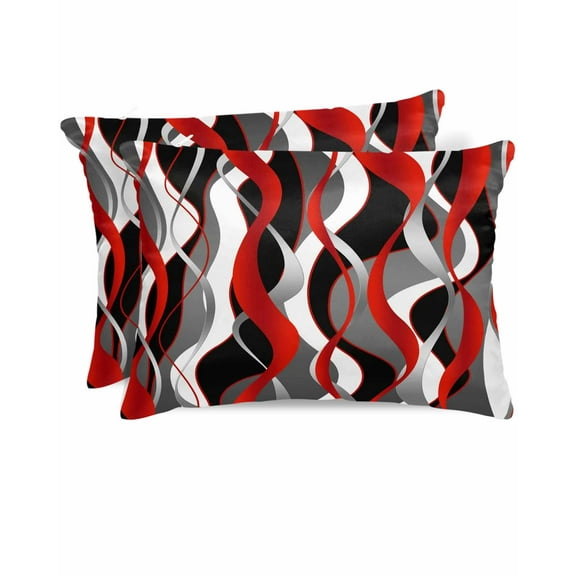 Hokiten King Size Pillow Cases Set of 2, Pillow Covers for Bed, Red Stripe Satin Pillowcases with Zipper for Hair/Skin, Grey Moire Ombre Geometric Modern Abstract 20x36 Inches