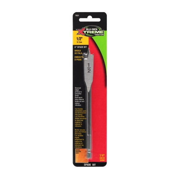 Broca Spade Bit Blu-Mol Xtreme de acero al carbono con vástago hexagonal de 1/2 x 6 pulgadas