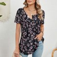 thumbnail image 4 of Blusas de Manga Corta para las Mujeres Botón de Impresión de la Moda Top de Cuello Redondo, Blusa Casual de Poliéster Ligera para Verano Primavera Diario Y Fiesta, 4 of 7
