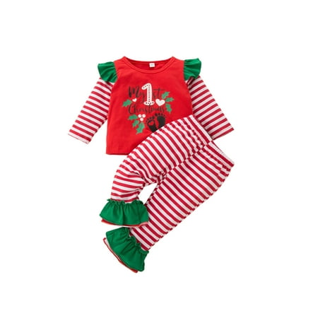 

Amuver Christmas Baby Girls Outfits Long Sleeve Stripes Tops with Pants