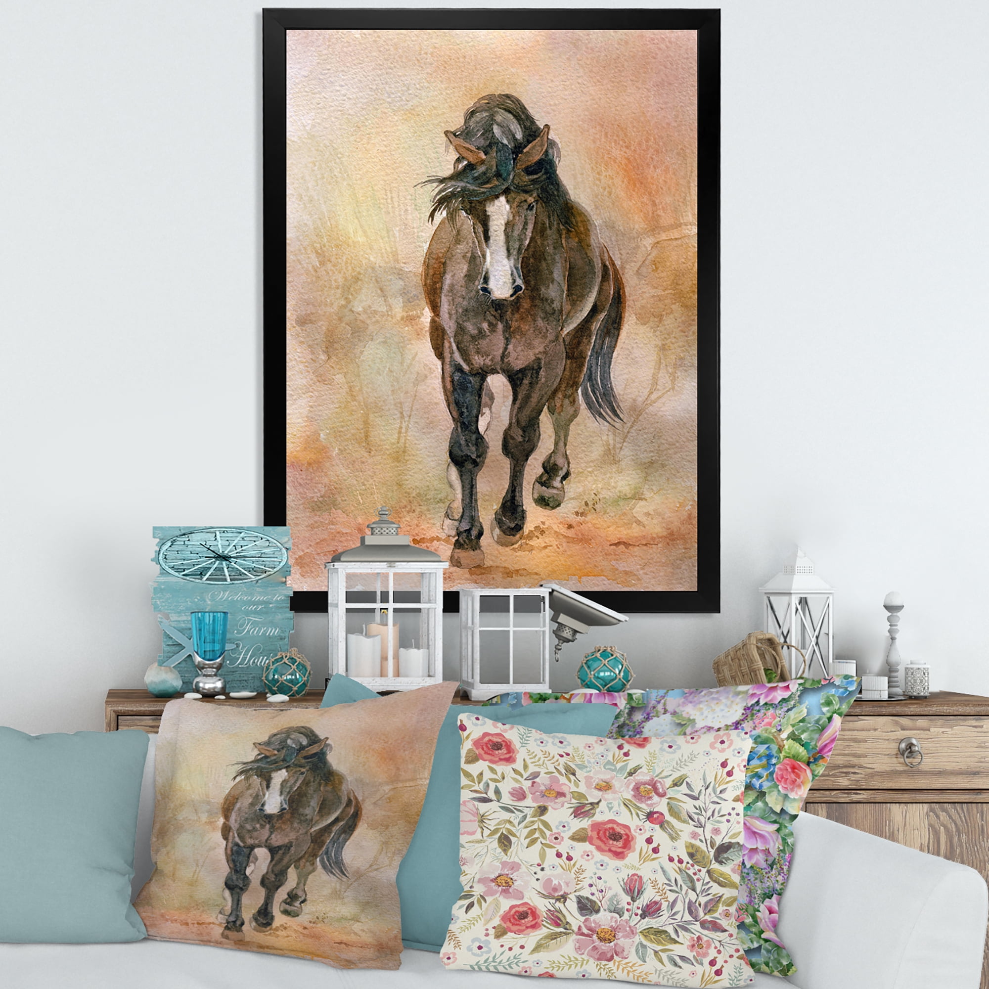 Designart 'Abstract Portrait Of Beautiful Chestnut Horse I' Farmhouse Framed Art Print