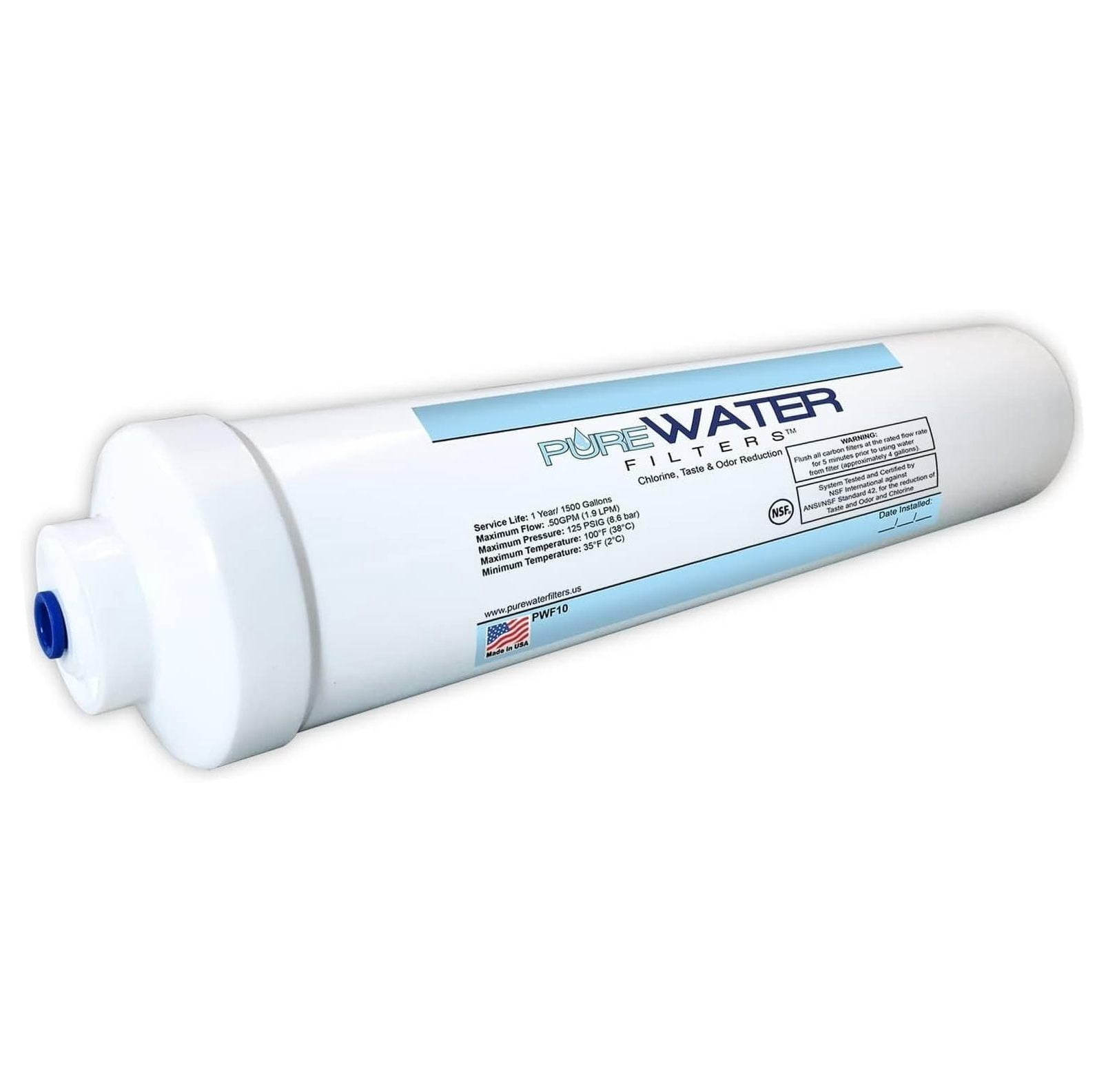 Inline Water Filter Kit for Refrigerator - NSF Certified - 1/4" Quick Connect - Ice Maker Filter Replacement - Chlorine & Odor Reduction - 15ft Water Line