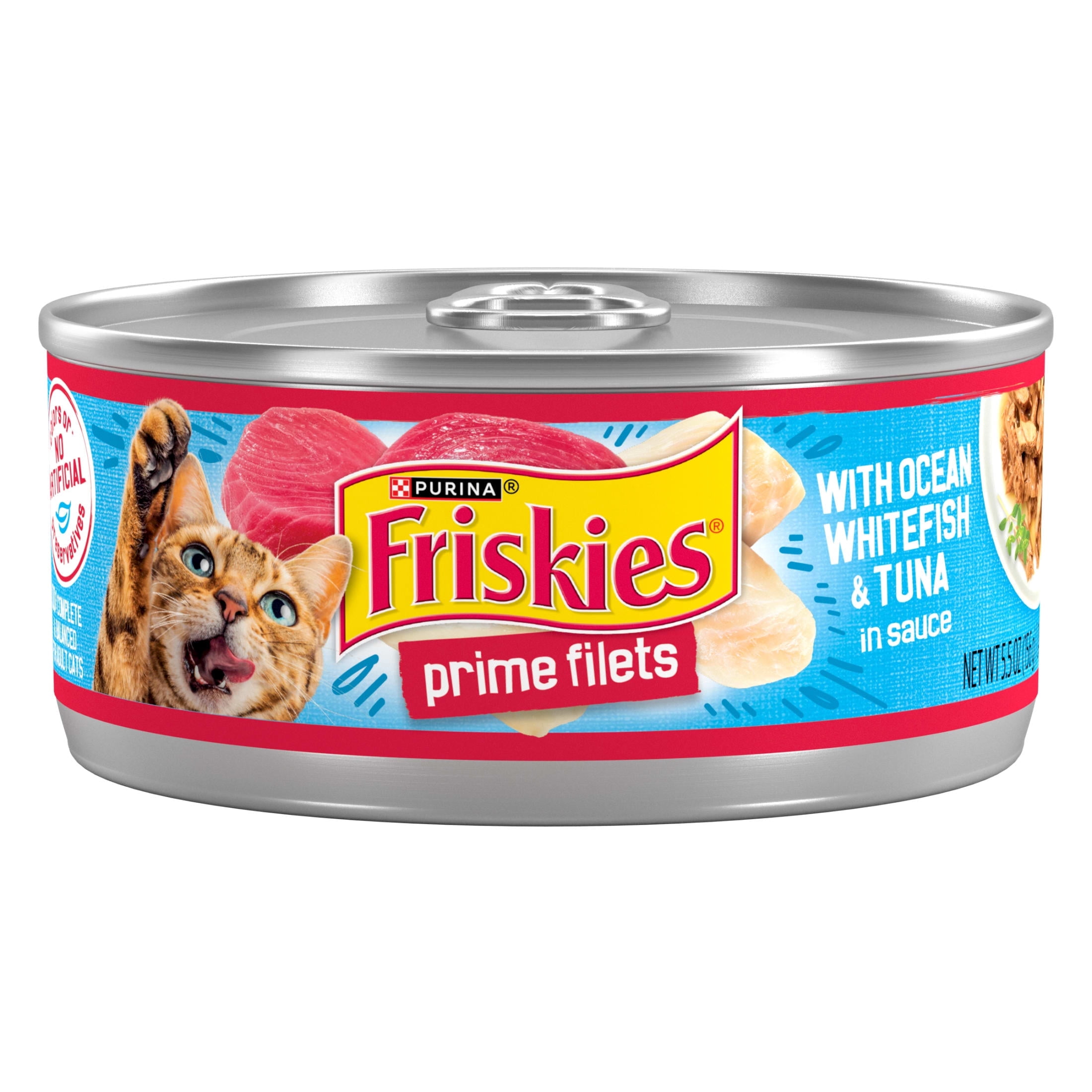 (24 pack) Purina Friskies Prime Filets, Ocean Whitefish and Tuna in Sauce, Wet Cat Food, 5.5 oz Can