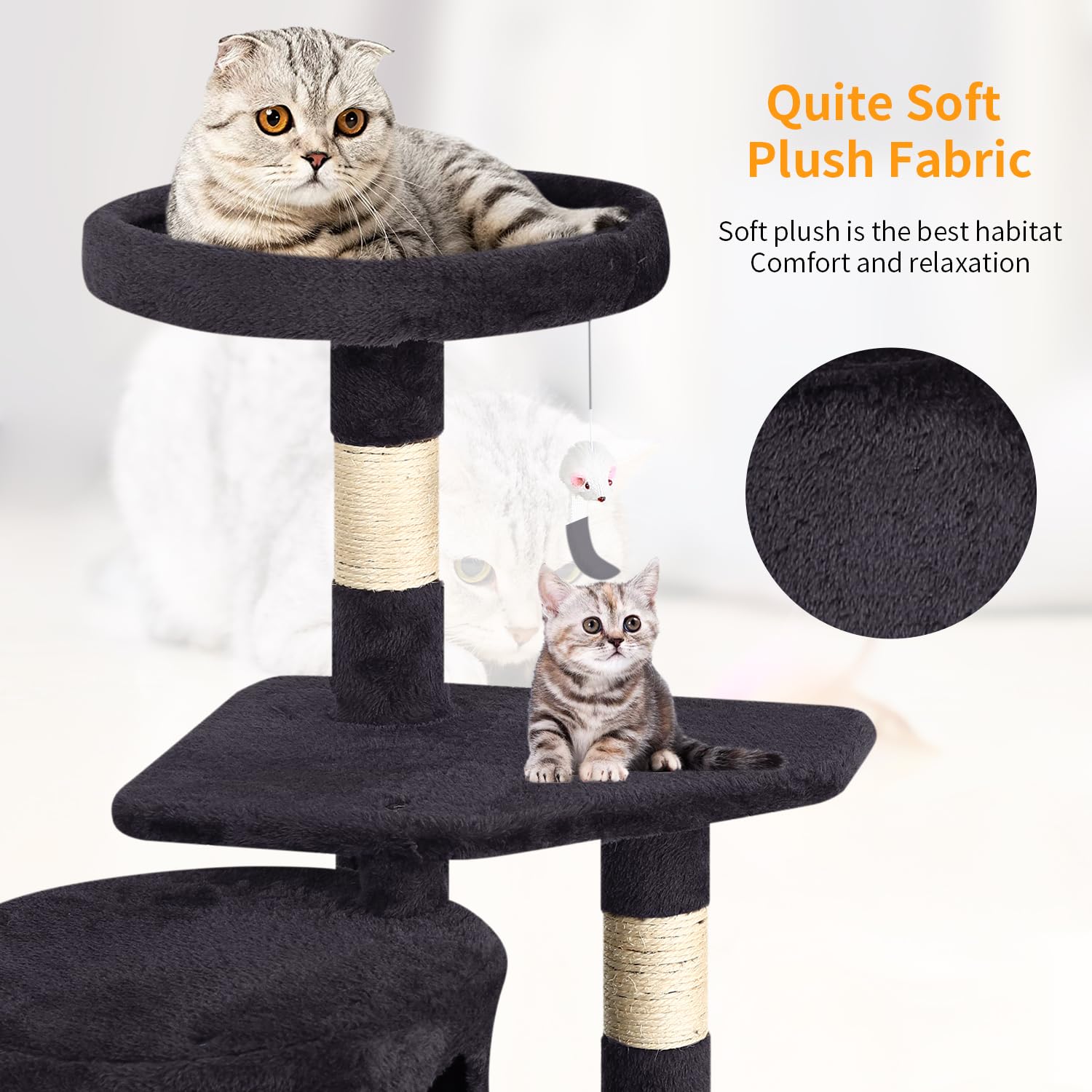 NiamVelo 36 Inch Cat Tree Cat Tower for Small Cats, Plush Multi-Level Cat Condo with Scratch Post Kittens Playhouse Furniture Set, Dark Gray