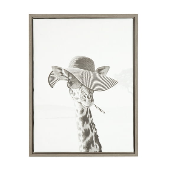 Kate and Laurel Sylvie Sarifa Giraffe Black and White Portrait Framed Canvas Wall Art by Simon Te Tai, 18x24 Gray