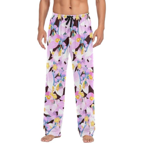 Floral Daisy Pattern Ghost Pajama Pants, Men's Lounge Pants Light with Drawstring and Pockets, Christmas New Year Birthday Father's Day Gifts, X-Large