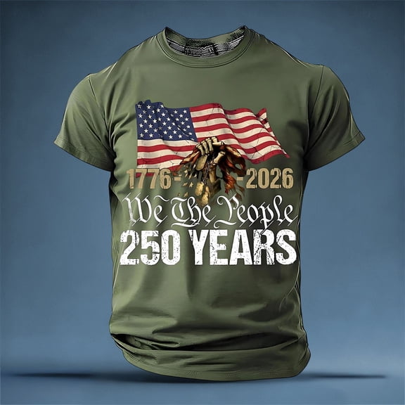 USA 250th Anniversary T-Shirt Retro Short Sleeve T-Shirt for Men Color Army Green Size M